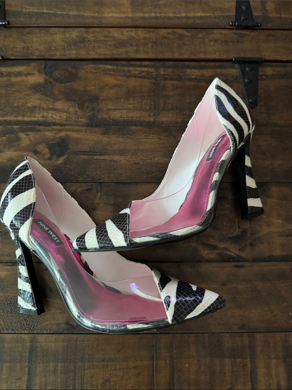 Nine West Toba 3 Black and White Zebra-Pattern Pointed Pumps